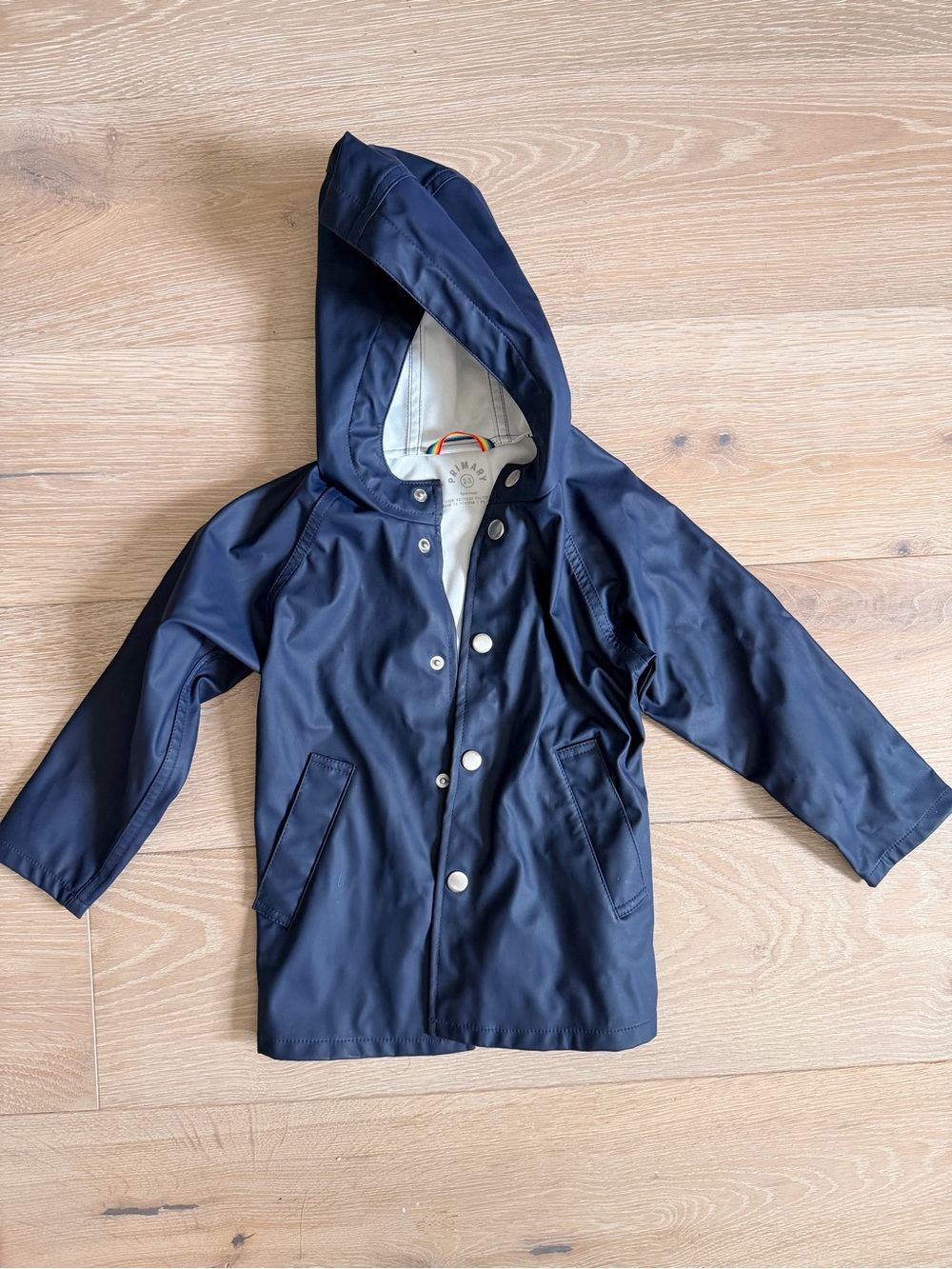 Primary Navy Hooded Kids Raincoat with White Lining